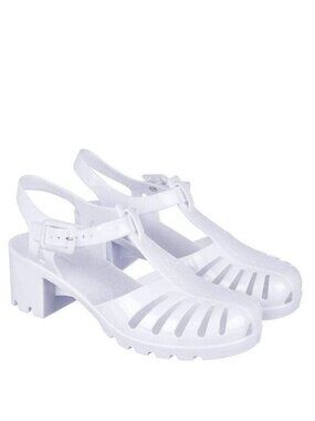 NIB Bamboo Size 7 White Sugar-01 Low Heel Jelly Slingback Sandal Jellies NEW